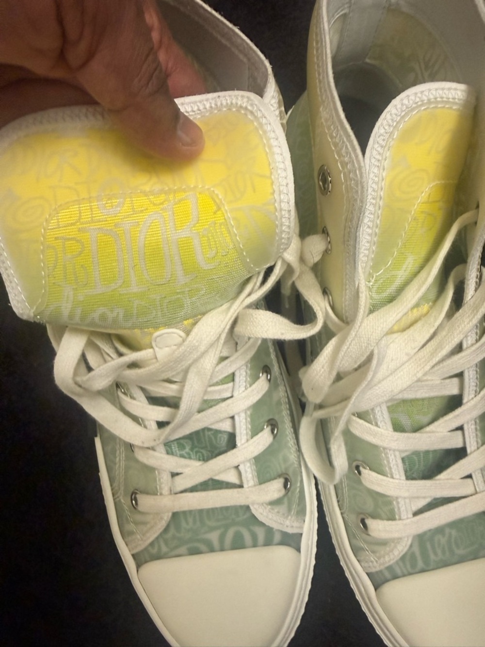 Dior High-Top Sneakers in White with Green and Yellow Gradient - Picture 6 of 8